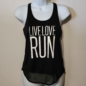Live Love Run Tank Top XS  Racerback Black‎ Silver Sheer Bottom Athletic A318